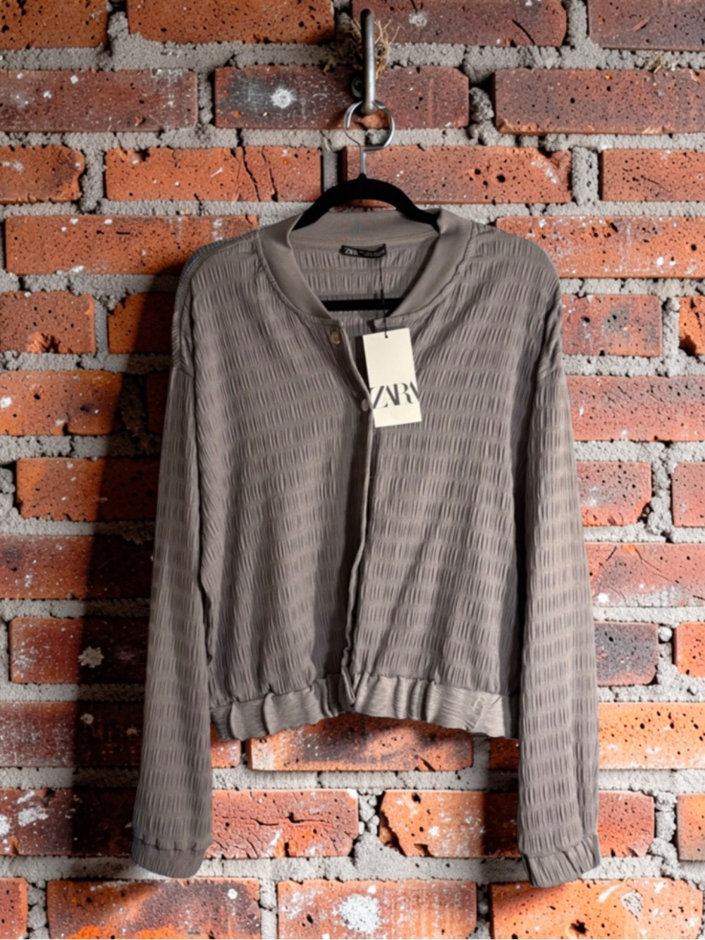 ZARA Gray Textured Lightweight Bomber Jacket